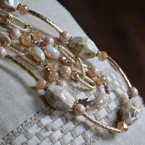 NEW w/ tags Set of 2 Melanie Lyne chunky necklaces (pearl/peach/gold)